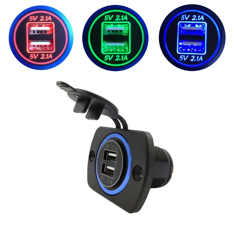 DIY 12V 24V Dual USB Auto Ladegerät Power Adapter Panel 5V 2.1A für iphone Auto Boot Marine handy G