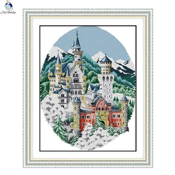 

JoySunday DIY cross stitch kits needlework Winter Castle Scene Landscape 14CT 11CT cotton painting gift art factory wholesale