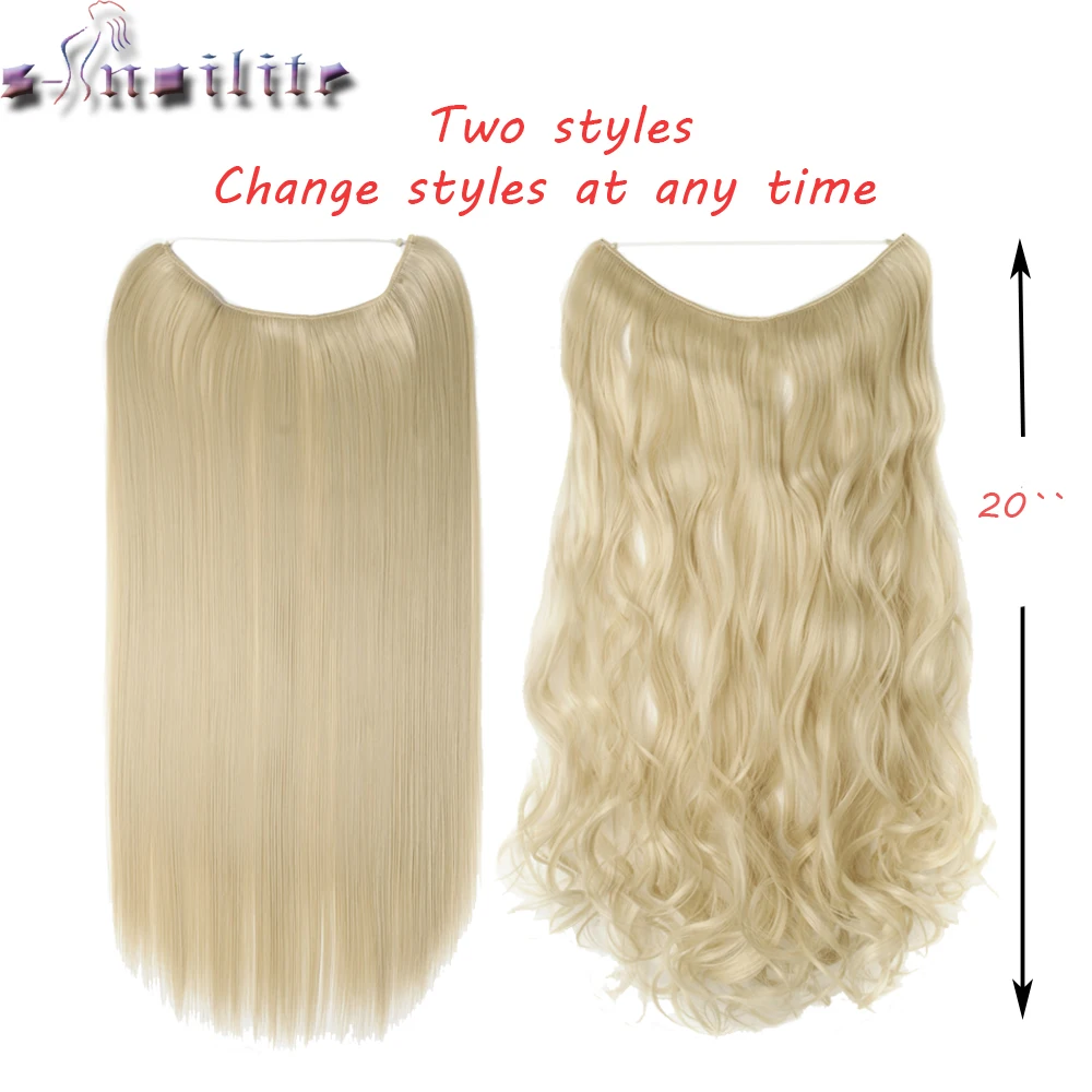 S-noilite 20 inch Invisible Wire No Clip One Piece Hair Extensions Secret Fish Line Hairpieces Silky Straight natural Synthetic