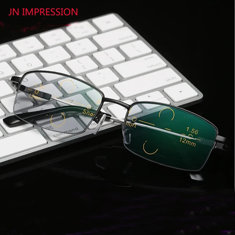 

JN IMPRESSION Metal half-frame Progressive Multifocal Reading Glasses Pure Handmade Light Retro Vintage Spectacles Eyeglasses