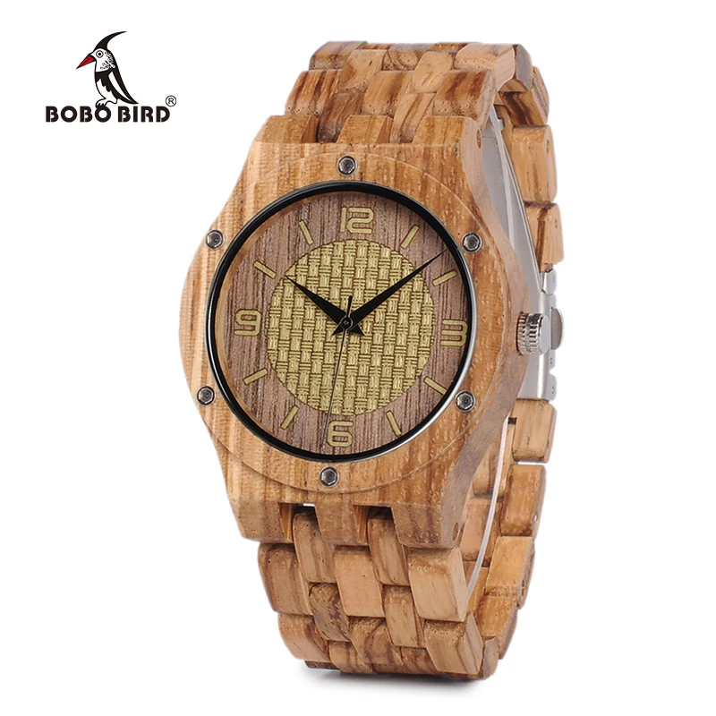 BOBO BIRD Q01 Whole Set Zebra Wood Mens Watch Unique Screws Design Causal Quartz Wristwatch for Male in Wooden Box