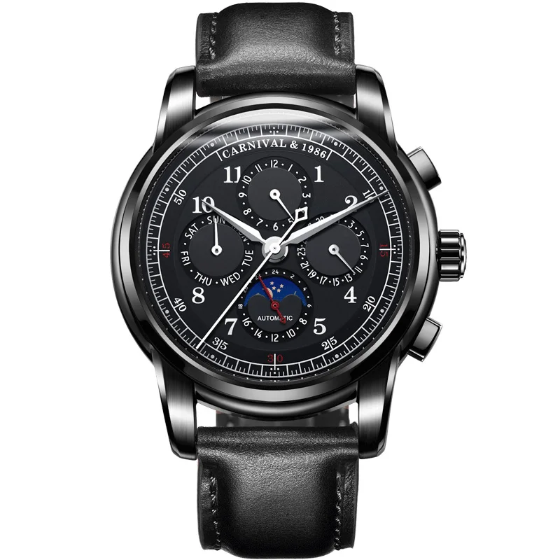 Full Black Карнавал осложнение автоматические механические мужские часы Topbrand Роскошные Montre водонепроницаемые деловые повседневные relogio masculino - Цвет: Full Black