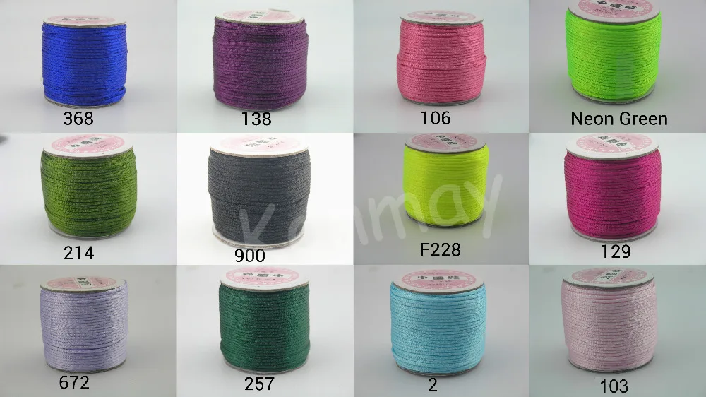 

40 Colors Choices--2.0mm Satin Silk Bugtail/rattail Macrame Beading Cord Chinese Knot Nylon Braided Cord(50yds/roll)--SNC20