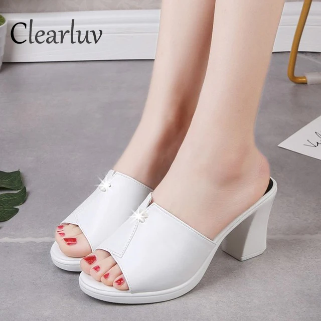 

Summer new high-heeled sandals thick-soled versatile fashion solid color sandals fish mouth slip Roman-style banquet party shoes