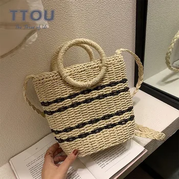 

TTOU Fashion Handmade Women Handbag Vintage Summer Beach Straw Bag Knitted Female Shoulder Bag Ladies' Messenger Bag Bohemian