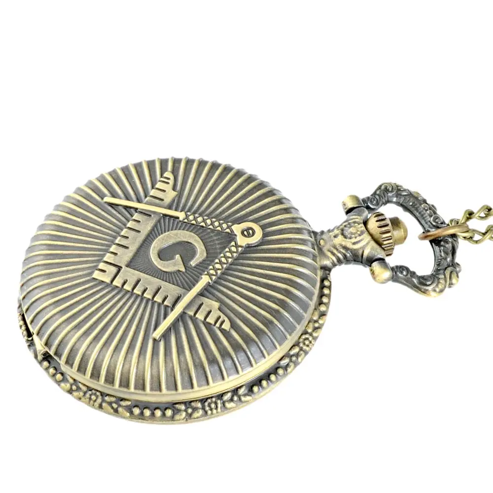 Винтаж Бронзовый масонская кварцевые Цепочки для карманных часов под старину Для мужчин Для женщин кулон Цепочки и ожерелья часы подарок