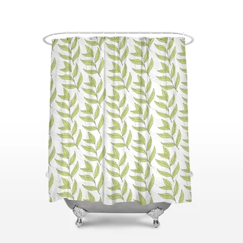 

Elegant Floral Mildew Proof Shower Curtain Green Leaves Pattern Standard Durable Fabric Bath Curtains Water Resistant for Home