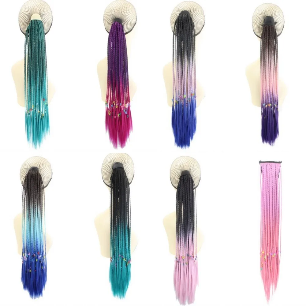 JOY&BEAUTY Multicolor Braids Hair Pieces 29 Color 24 inch Pink Blue Green Synthetic Hair Clip In Ponytail Hairpieces