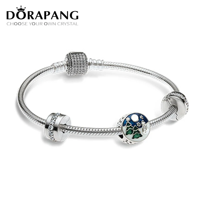 

DORAPANG Newest Authentic 925 Sterling Silver Bead Charm Holiday Christmas Tree Charms Fit Bracelets SET Women Gift DIY Jewelry
