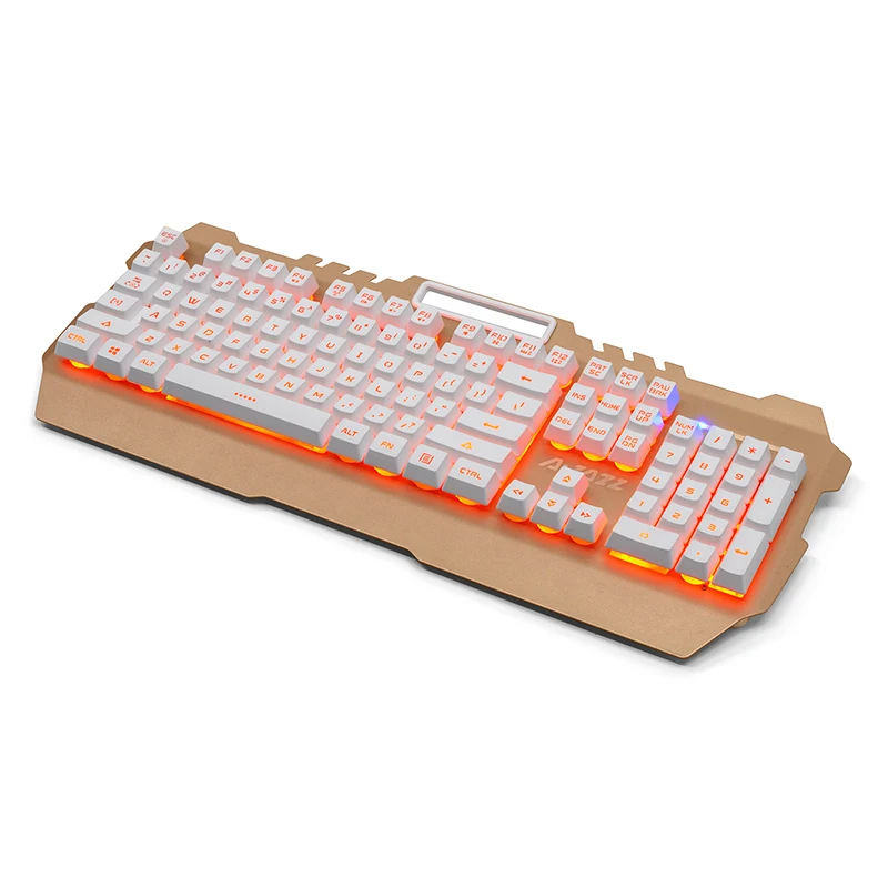 Ajazz Membrane wired gaming keyboard 104 keys 19-key anti-ghosting waterproof metal panel backlit keyboard with phone holder (5)