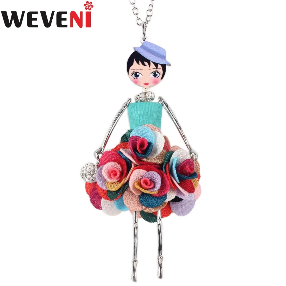 

WEVENI Original Handmade Fabric Dress Alloy Doll Necklace Pendants Chain Collar Hot Trendy Girl Wholesale Jewelry For Women