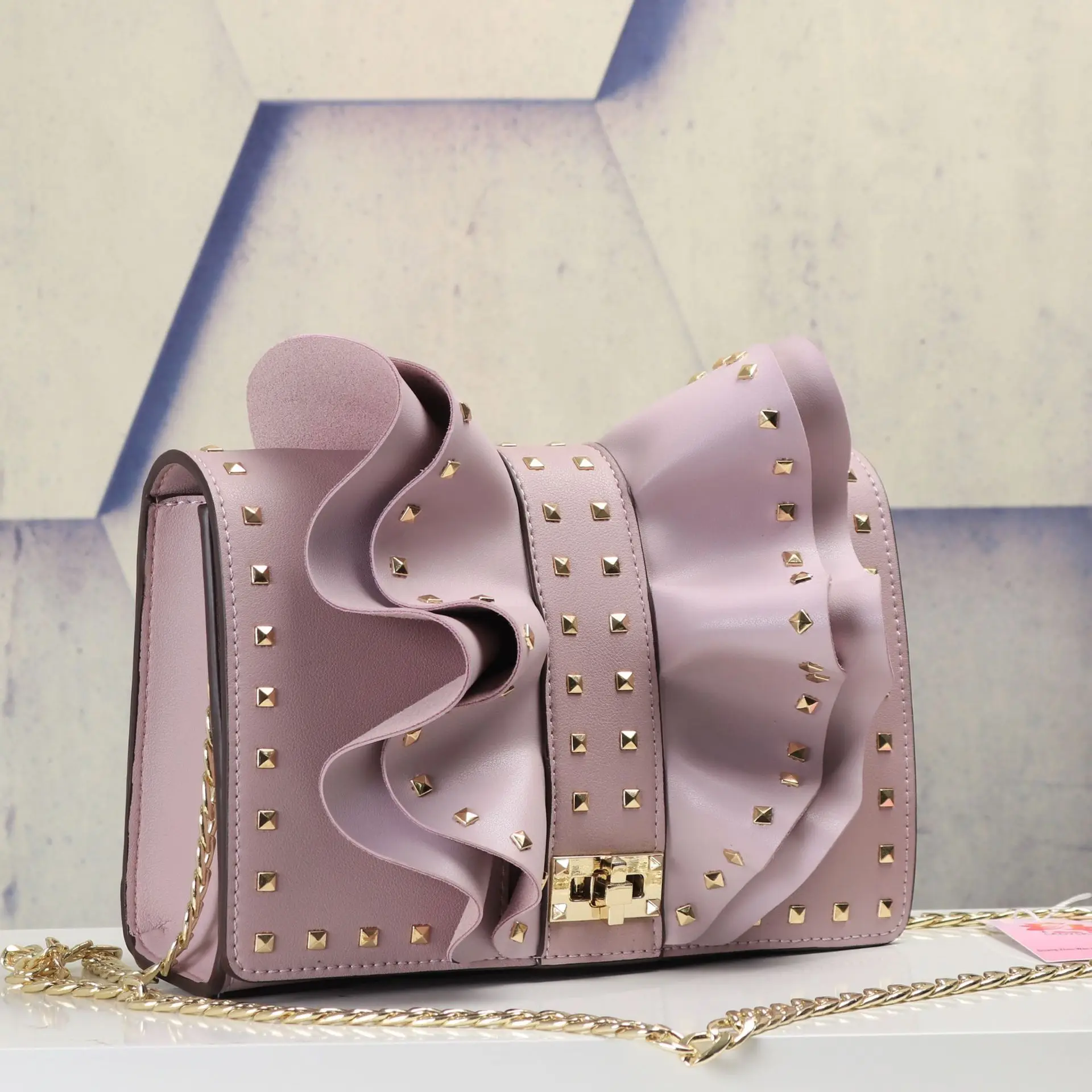 

Lady Handbag Women Crossbody Bag Ruffles Rivet Pure Color Chain Sweet Square Designer Shoulder 2019 Luxury Designer Black/blue