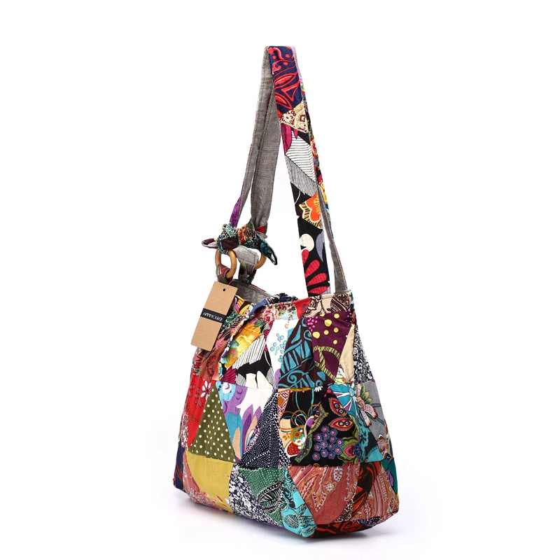 Women Shoulder Bag Cotton Fabric Handbags Adjule Patchwork Hippie Large Capacity Hobo Gypsy