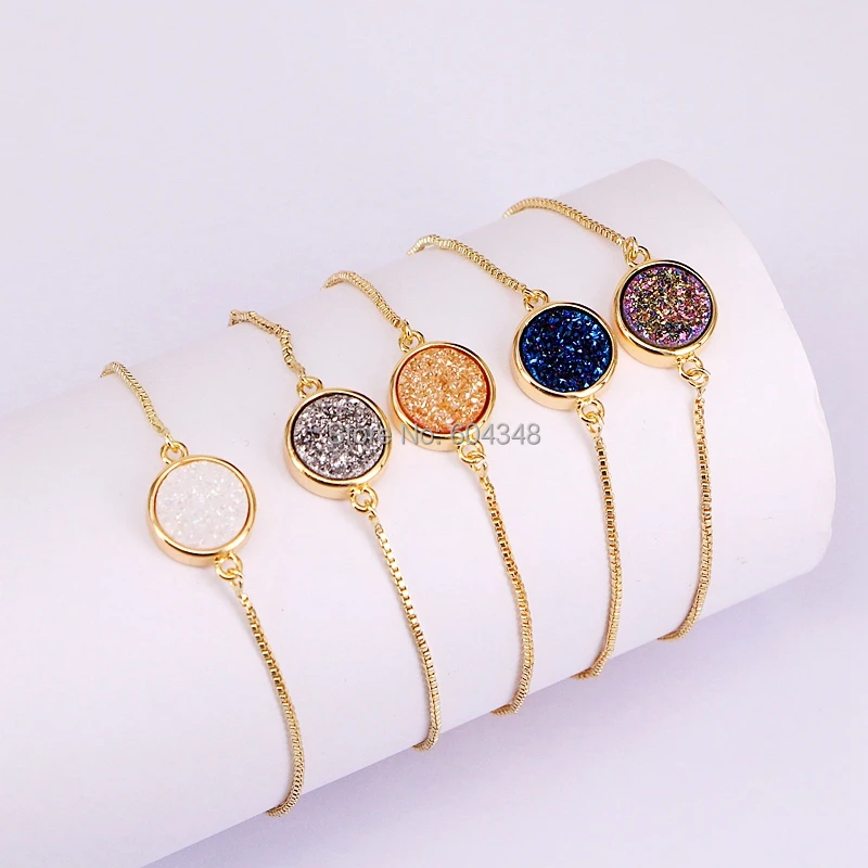 

10PCS ZYZ178-1806 Nature titanium quartz round connector bracelet, crystal quartz gold color slide chain bracelets for women