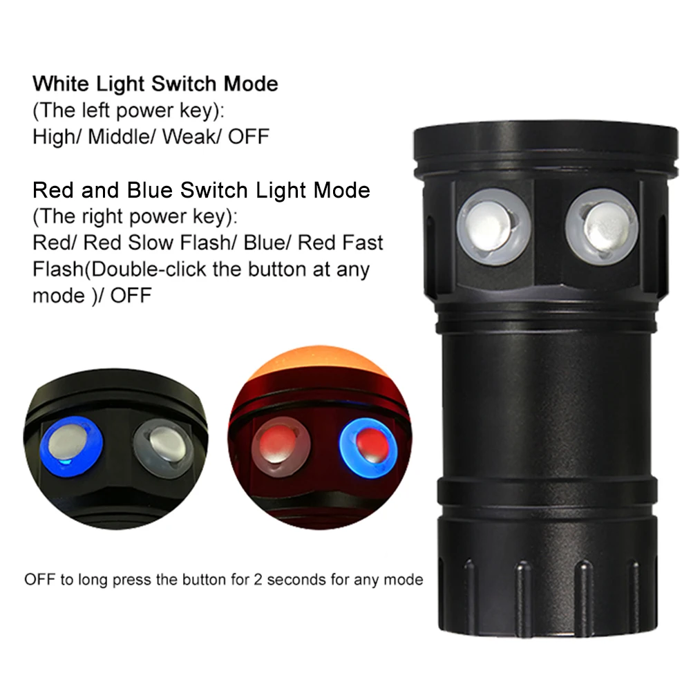 Дайвинг вспышка светильник ультра яркий подводный водонепроницаемый QH18 QH27 80 м светодиодный фонарь светильник для дайвинга фотография Белый Синий Красный Лампа