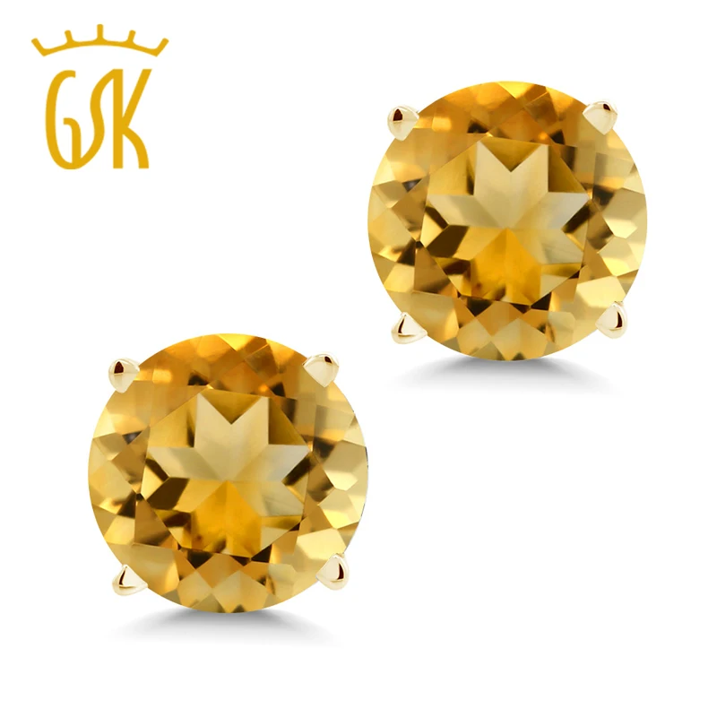 

1.40 Ct Round 6mm Yellow Citrine 14K Yellow Gold Stud Earrings