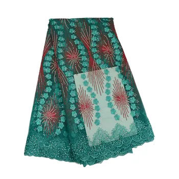 

New arrive green 2018 french lace fabric with stones mesh tulle high quality nigerian lace fabrics for wedding HJ542-1