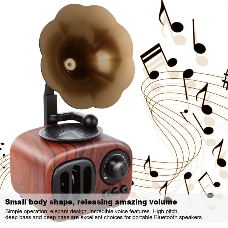 Ретро труба стиль Bluetooth динамик беспроводной стерео сабвуфер деревянная музыкальная шкатулка громкоговоритель с микрофоном Fm радио Tf для телефона