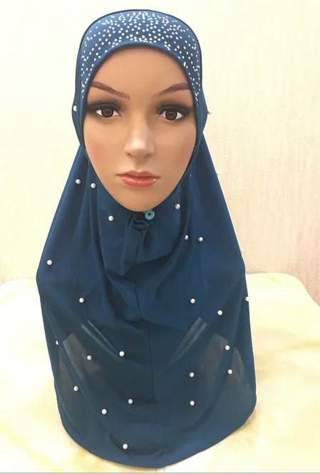 H1256 muslim one piece hijab scarf with stones and handmade pearls,mixed colors, fast delivery