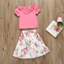 Детская одежда для маленьких девочек, топы с короткими рукавами, юбки, 2 предмета, летняя повседневная Милая Одежда для девочек