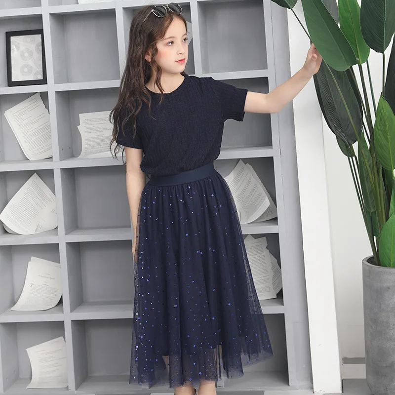 

2019 Summer Teenager Girls Casual Princess Dress T-Shirt+Dress 2pcs Dress School Style Children Kids Girls Birthday Party Dress