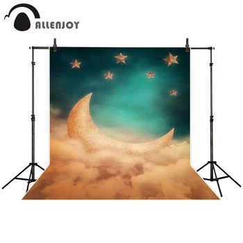 

Allenjoy photography backdrop Green sky golden five-pointed stars moon retro clouds background photo studio camera fotografica
