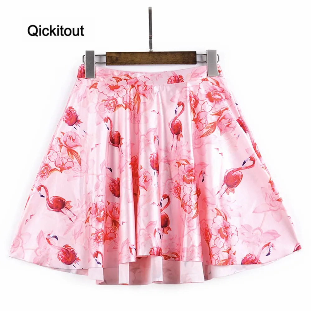 Qickitout юбки горячая распродажа высокое качество модные сексуальные женские розовые юбки с цветами и фламинго юбки с цифровым принтом Большие размеры