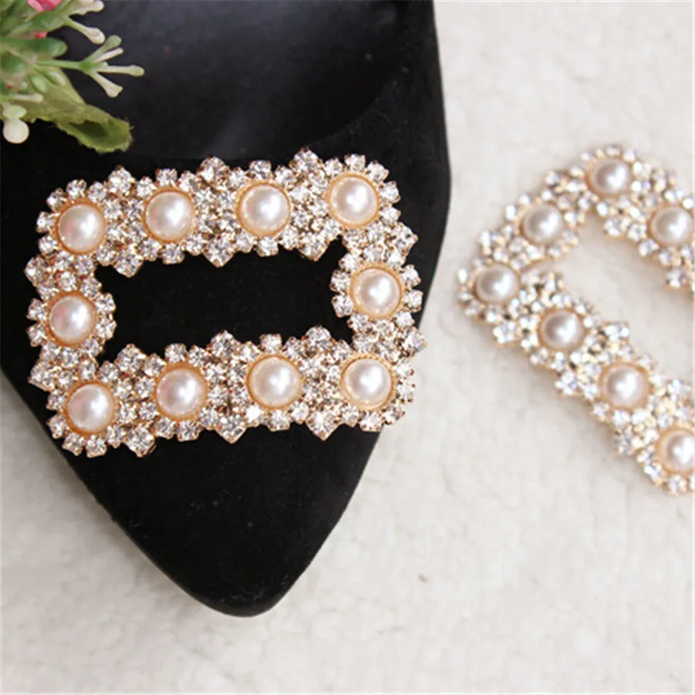 1Pcs Women Shoe Rhinestone Charm Metal Shoe Square Clamp Bridal Shoes Rhinestone Accessories Crystal Pearls Shoe Clip Decoration