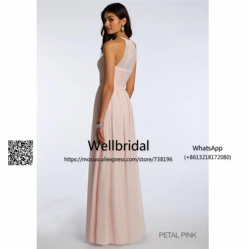 WellBridal Blush Pink Halter Evening Party Dress Lace Bridesmaid Cocktail Dress