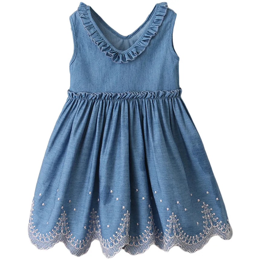 

Baby Girl Clothes 2019New Baby Girl Dress Sleeveless Light Blue Cotton Denim Princess Dress Kids Clothes 1T 2T 3T 4T 5T 6T