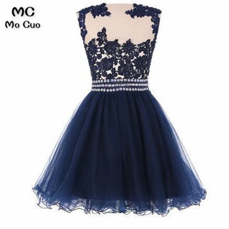 Navy Blue Homecoming Dress 2018, New Style Prom Dress with Beaded Belt, Tulle Formal Dress