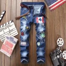 2019 new Men Ripped Distressed Slim Fit biker distressed Patches Male streetwear hip hop Hole Denim Pants Biker denim trousers 2019 new Men Ripped Distressed Slim Fit biker distressed Patches Male streetwear hip hop Hole Denim Pants Biker denim trousers