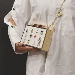 Роскошная брендовая Сумочка Для женщин вечерняя сумочка; BS010 металлический клатч с заклепками Известный дизайнерский брелок сумка