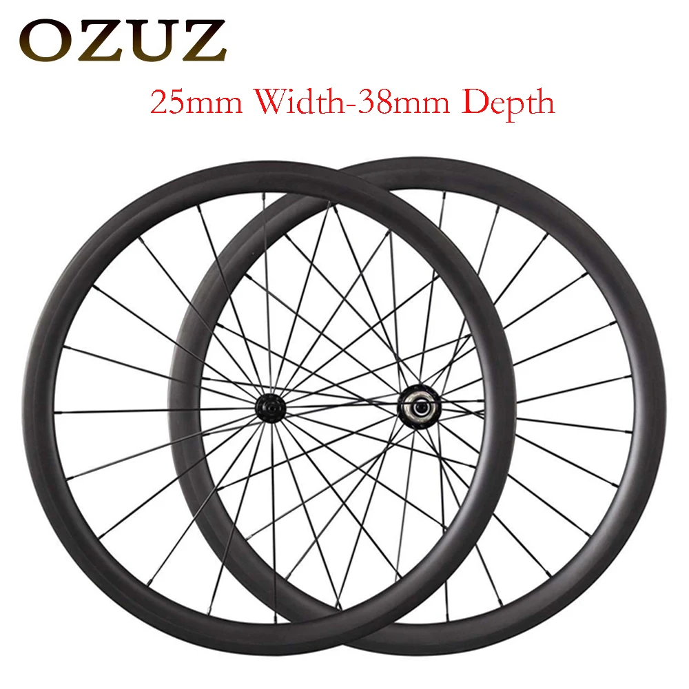 

OZUZ Ceramic Bearing Carbon Wheelset 38mm Tire Type Clincher Road Carbon Wheelset 25mm Width Carbon Bike Wheels Cycling Wheels