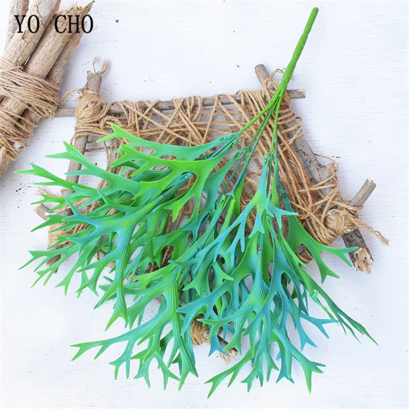 YO CHO 38cm Artificial Deer Horn Plants Plastic Greenery Wall Decoration Antler Leaf Grass Wedding Home Garden Decor Fake Plants