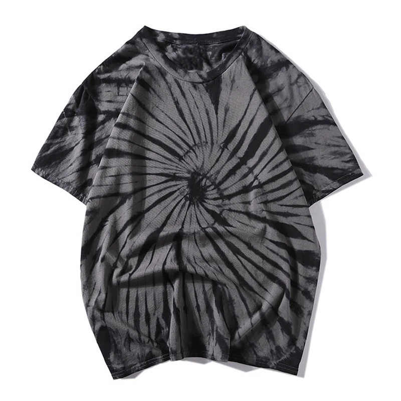 Мужская футболка Plegie Swirl Tie Dye, лето, круглый вырез, хип-хоп, футболки, футболки для мужчин, 5 цветов, Прямая поставка - Цвет: gray black t shirt