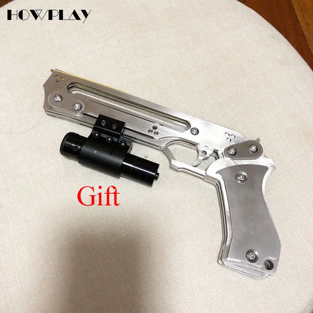 howplay metal gun toy rubber band gun folded pistol boy shooting