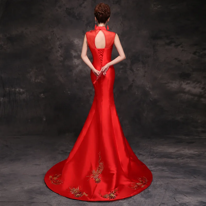 

2019 New Party Cheongsam Oriental Women Maxi Dress Fashion Chinese Style Elegant Long Qipao Luxury Trailing Robe Vestido S-XXL