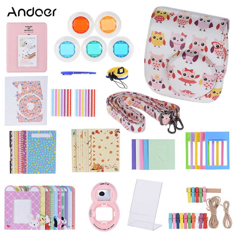 

Andoer 14 in 1 Accessories Kit Camera Case for Fujifilm Instax Mini 8 8+ 8s with Strap Sticker Selfie Lens Colored Filter Album