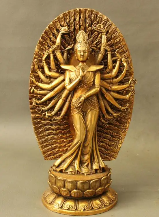 

S03979 10" Bronze Gilt 1000 Arms Avalokiteshvara Goddess GuanYin Kwan-yin Buddha Statue