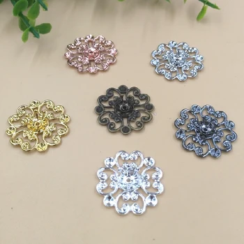 

20mm Vintage Filigree Flower Charms Metal Wraps Links Spacer Beads Bu Yao Hair Clasp Accessories DIY Findings Multi-Color