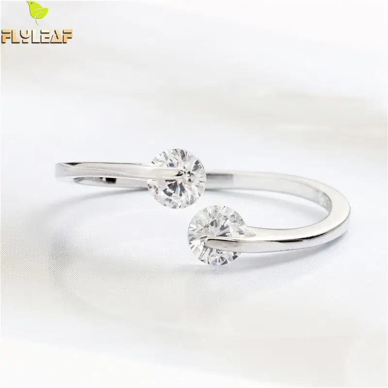 

Flyleaf 100% 925 Sterling Silver Simple Versatile Double Cubic Zirconia Open Rings For Women Fashion Party Jewelry