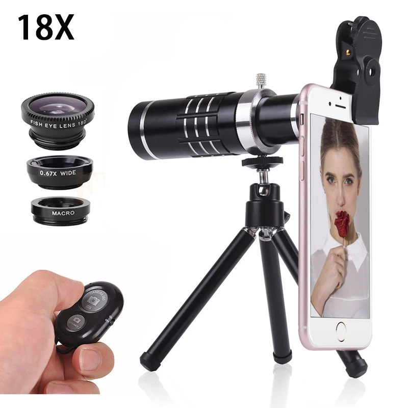 

Mobile phone Lenses Kit 18X Optical Lentes Telephoto Zoom lens Telescope Microscope Fisheye Wide Angle Macro lens For Smartphone