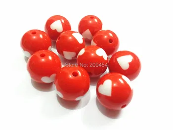 

(Choose Size First) 12mm/16mm/20mm Red With White Heart Solid Beads