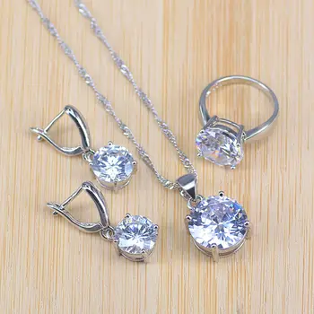 

Risenj big sale many colors top cubic zircon silver color jewelry set round earrings rings pendant necklace set for women