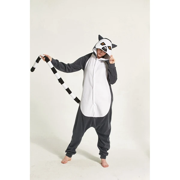 LEMUR животных Косплэй костюм Onesie Толстовка для взрослых Для женщин Для мужчин Хэллоуин для отдыха и вечеринок флис полной длины - Цвет: lemur