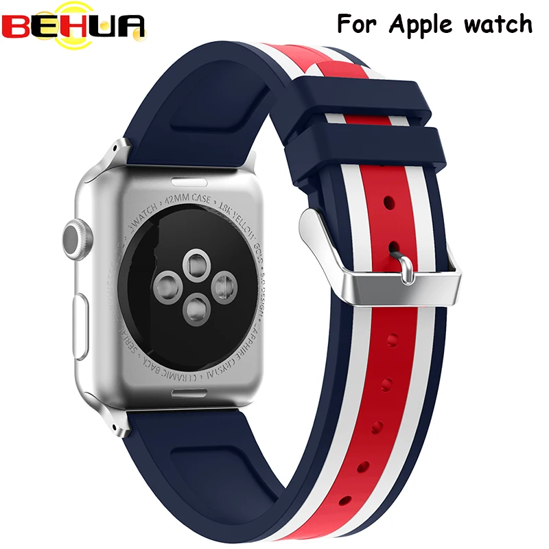 Цветной силиконовый ремешок для apple watch 38 мм 42 мм резиновый спортивный браслет с адаптером для iwatch ремешок для часов