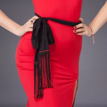 

2017 New Latin Dance Accessories Belt Tassel Ice Silk Hip Scarf No With Skirt One Size Black Leopard Color For Women MD312