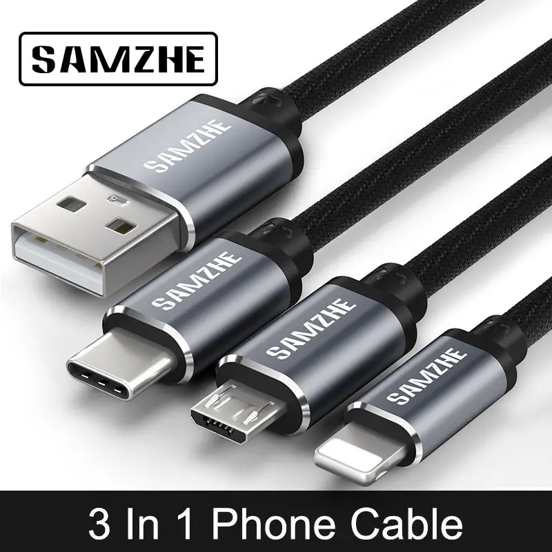 

SAMZHE Phone Cable 3 in 1 Micro USB Type C USB Cable for iPhone 6 7 8 Samsung,XiaoMi,Huawei,OPPO Android phones