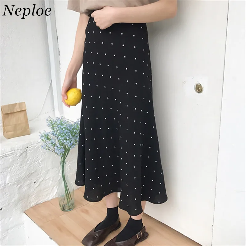 

Neploe 2018 New Fashion Women Skirts Summer Elegant Chiffon Skirts Preppy Style Dot A-Line Skirt Casual Slim Long Skirts 67276